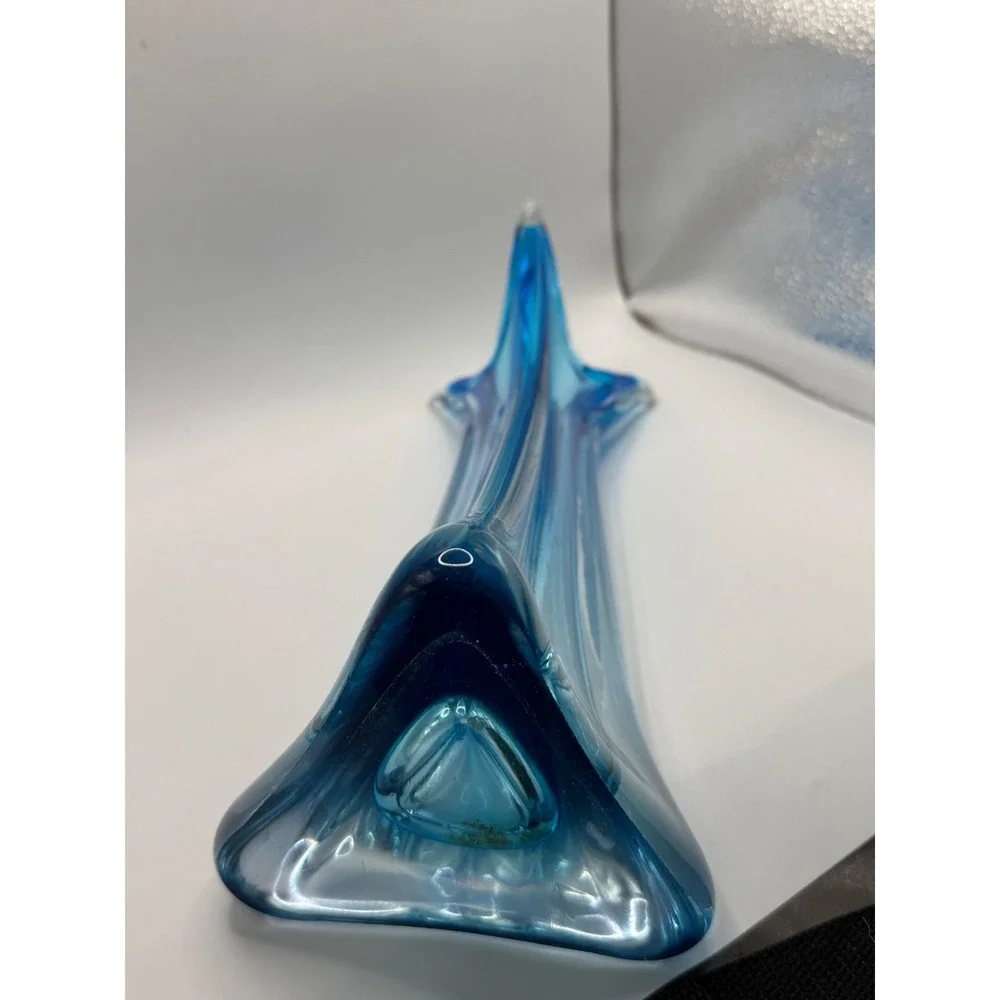 Vintage Blue Sommerso Art Glass Pulled Swung 3 Prong Vase Mid Century Modern 12